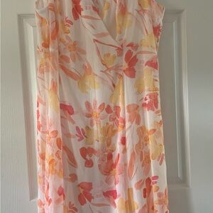 Chaps Floral Midi Dress - Pink and Orange
